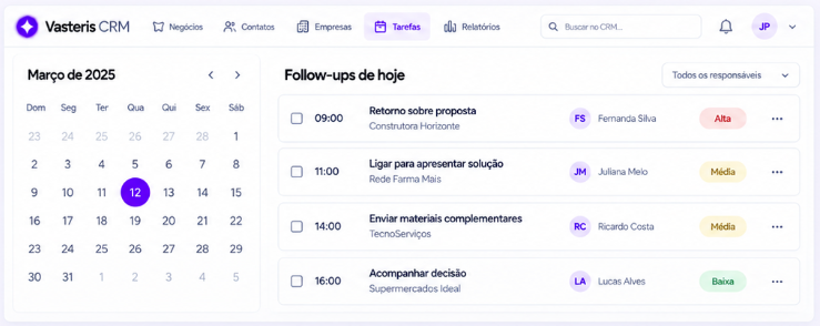 Vasteris CRM — Próximas ações